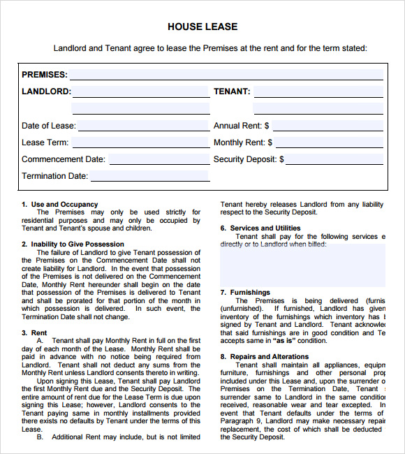 9 Sample Lease Agreements Sample Templates