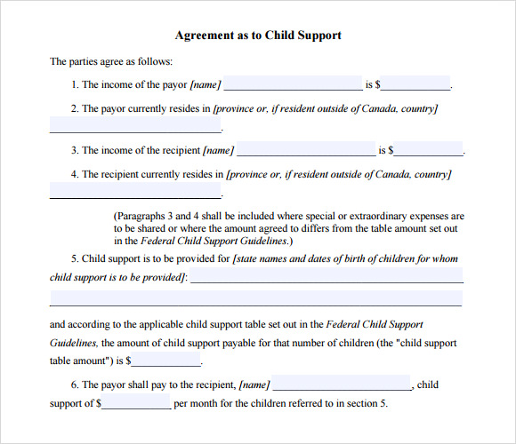 child support agreement form