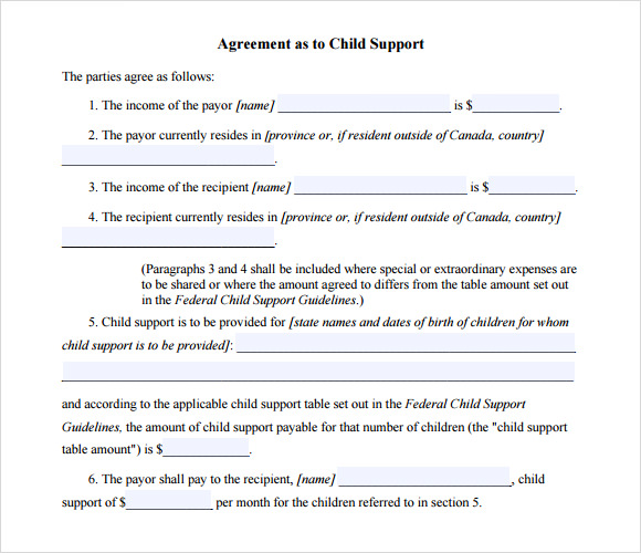 custody agreement child form Format Support  Child Sample 7 Agreement  Example ,