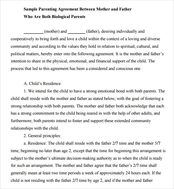 argument essay divorce Example Support   Sample Format Child 7 Agreement ,