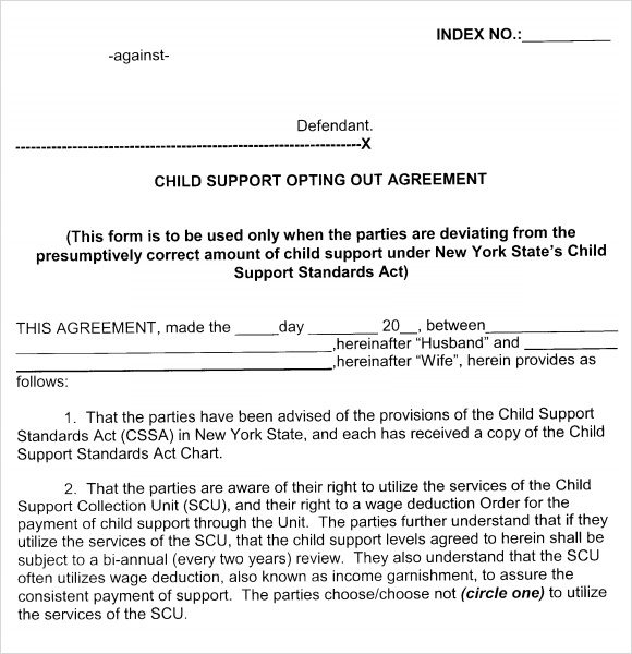 sample child support agreement template