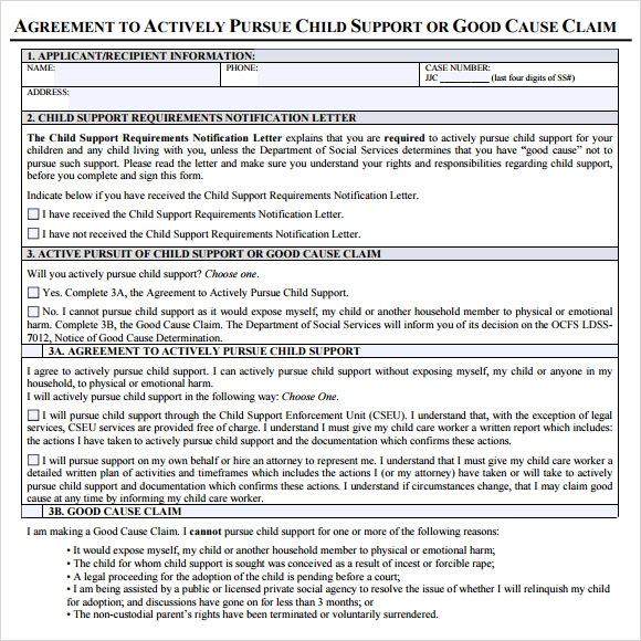 child support agreement template pdf