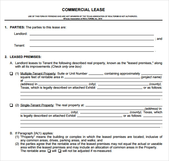 commercial lease agreement form