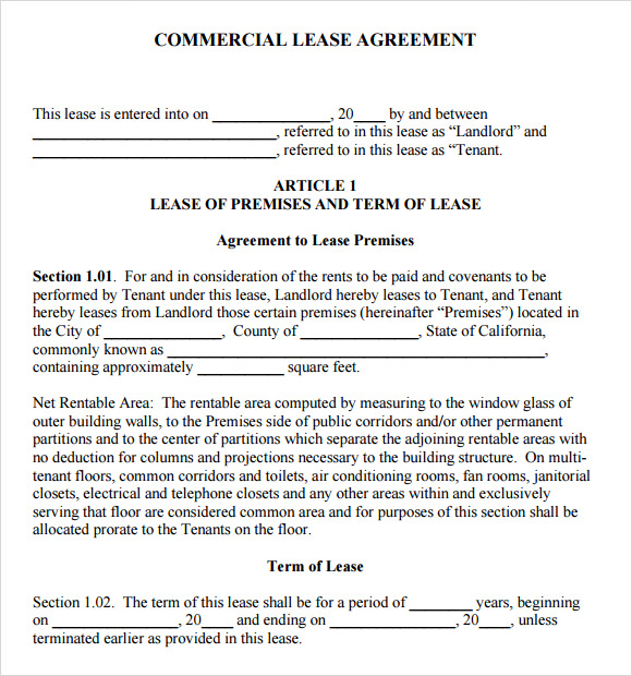 8 Sample Commercial Lease Agreements Sample Templates
