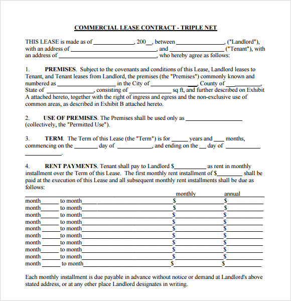 commercial lease contract template