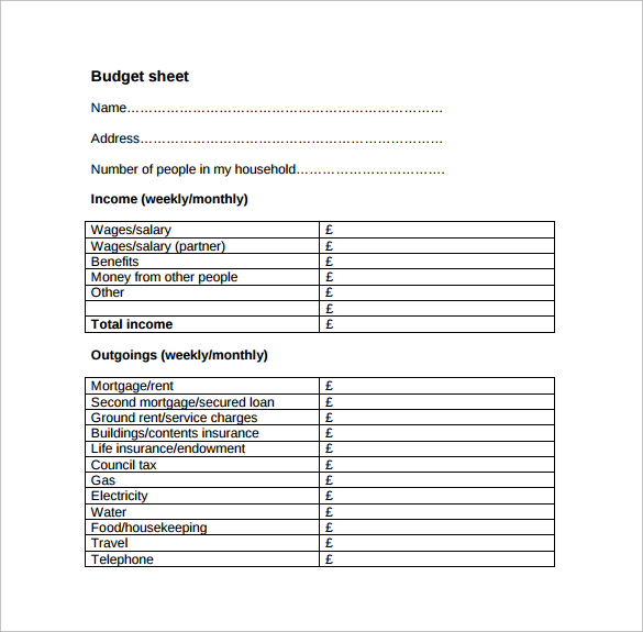 budget tracking template to print