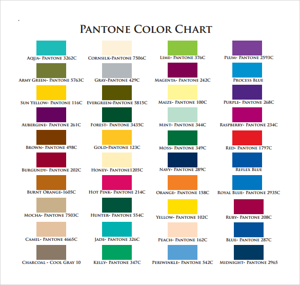 example of pantone color chart