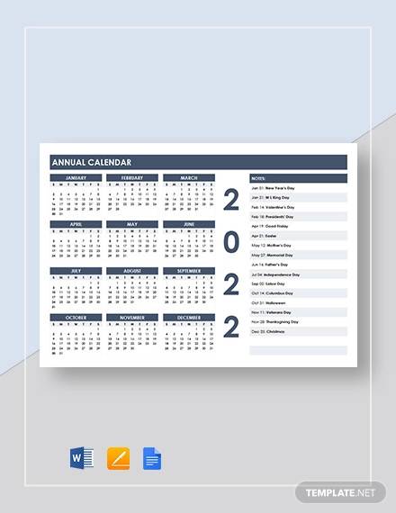 FREE 24+ Sample Annual Calendar Templates in PDF | MS Word | Google ...