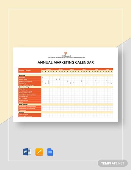 annual marketing calendar template