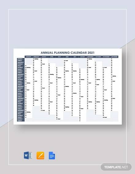 annual planning calendar template