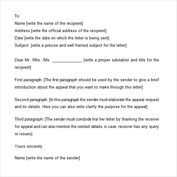 appeal letter template