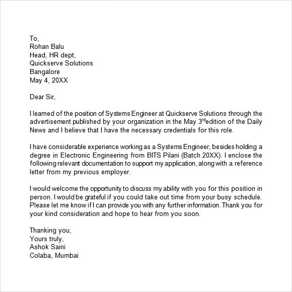 Example Of Application Letter