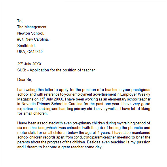 a application letter for teacher