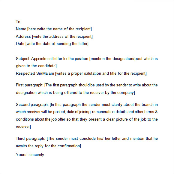 appointment letter format