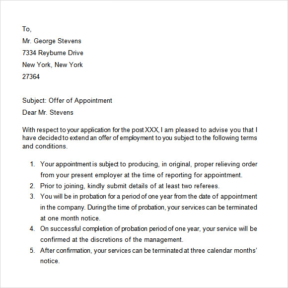 appointment letter for employee