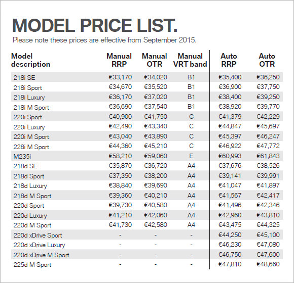 BMWModelRangePricelist PDF