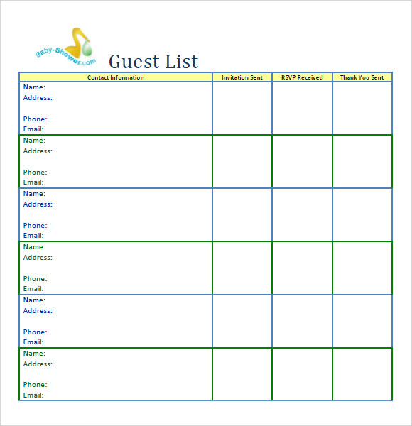 baby shower guest list template