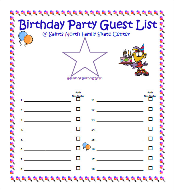 birthday party guest list template