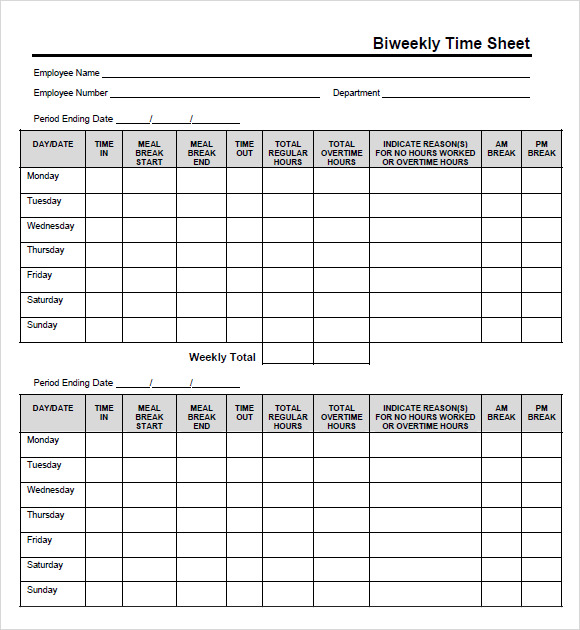 biweekly time sheet template