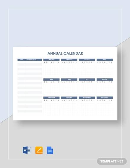 FREE 24+ Sample Annual Calendar Templates in PDF | MS Word | Google ...