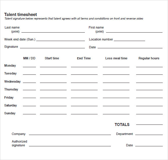 10+ Blank Timesheet Templates – Free Sample, Example, Format | Sample