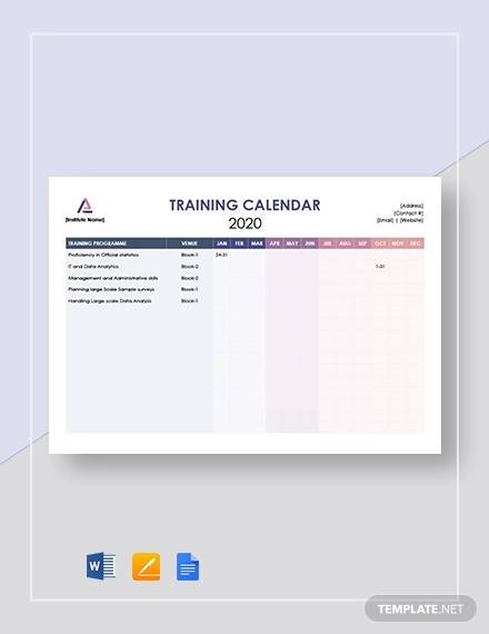 blank training calendar template