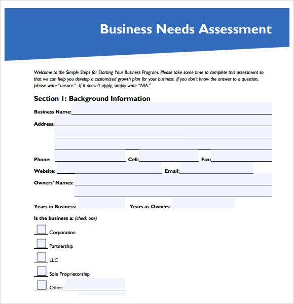 business needs assessment template