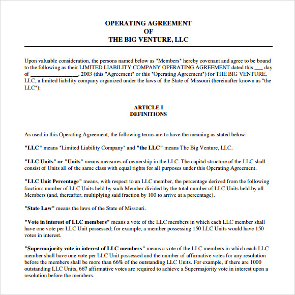 13  Sample Operating Agreements  PDF, Word