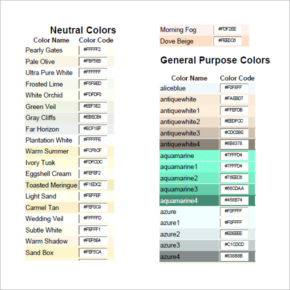 css color chart