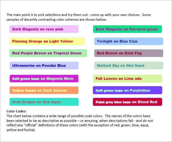 color codes chart