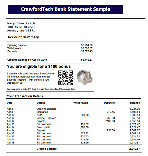 crawfordtech bank statement sample