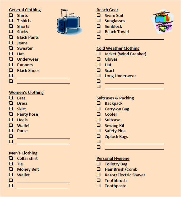 9-packing-list-templates-free-samples-examples-format-sample