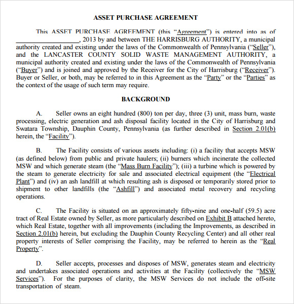 draft asset purchase agreement