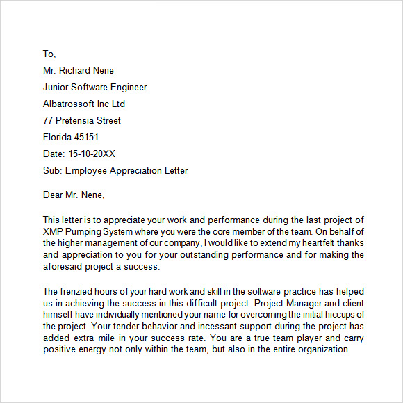 Employee Recognition Letter Template