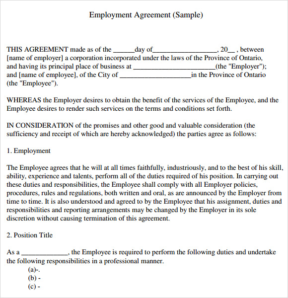 employment agreement template free download
