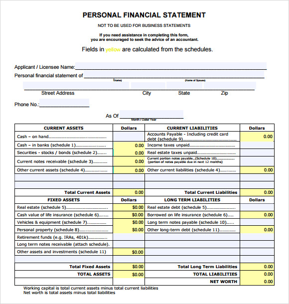 financial statement template