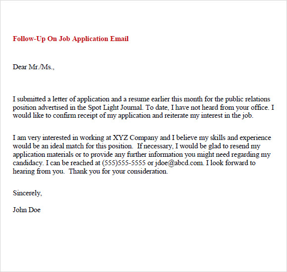 follow up email for job sample