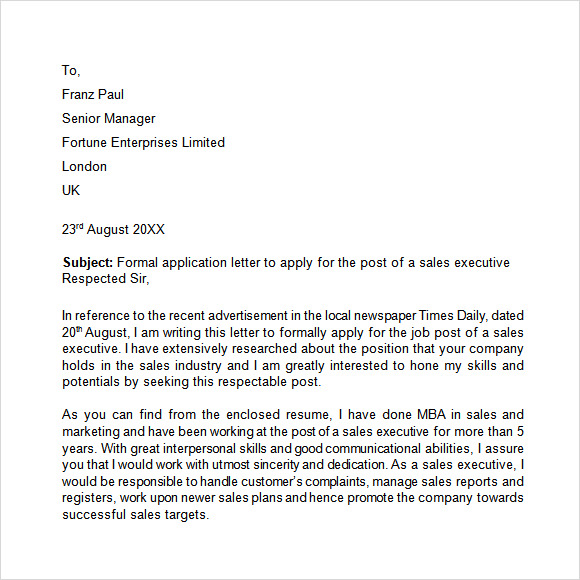 formal application letter