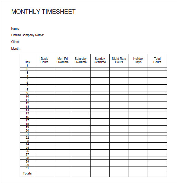 FREE 14+ Sample Monthly Timesheet in Google Docs Google Sheets