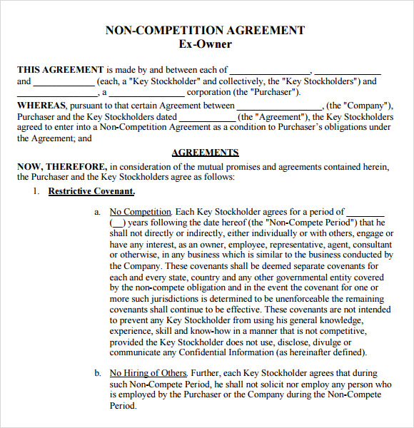FREE 12  Non Compete Agreement Templates in PDF MS Word Google Docs