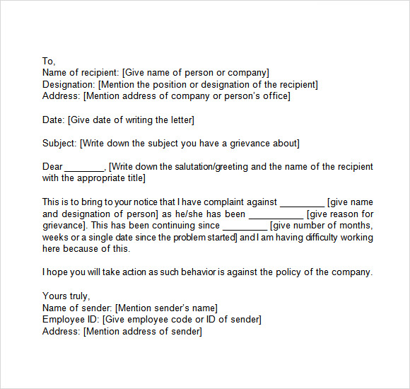 grievance letter template