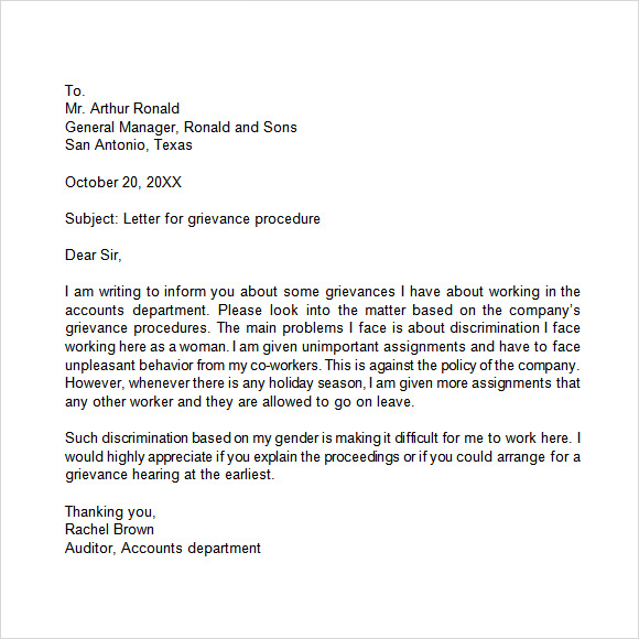 grievance procedure letter