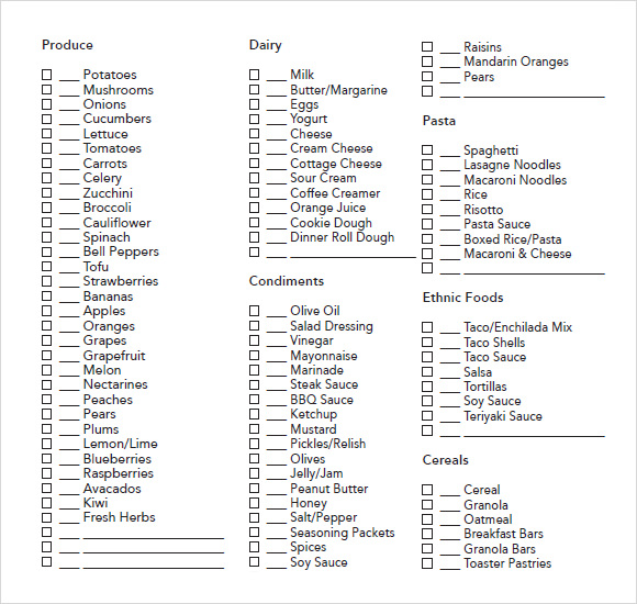 excel shopping list template