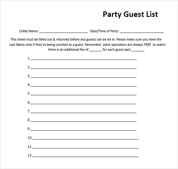 Guest List Template - 9+ Free Samples, Examples, Format