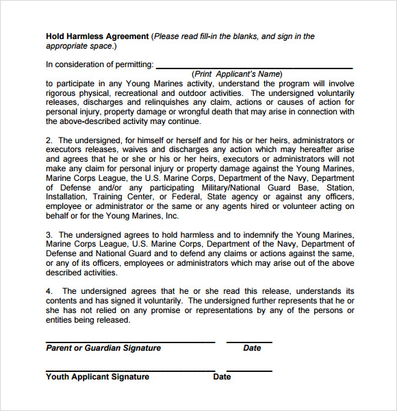 hold harmless agreement template download
