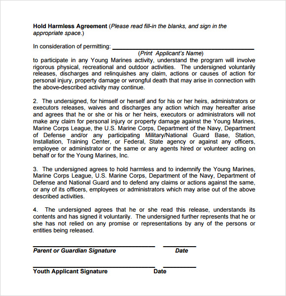 9+ Sample Hold Harmless Agreements Sample Templates