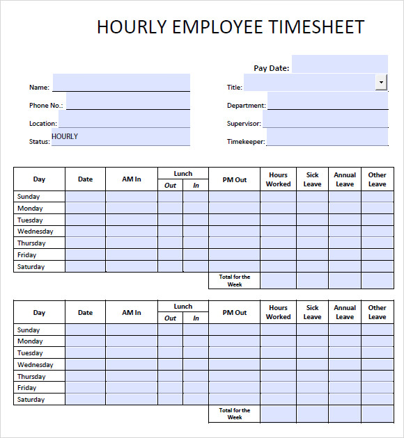 hourly timesheet template