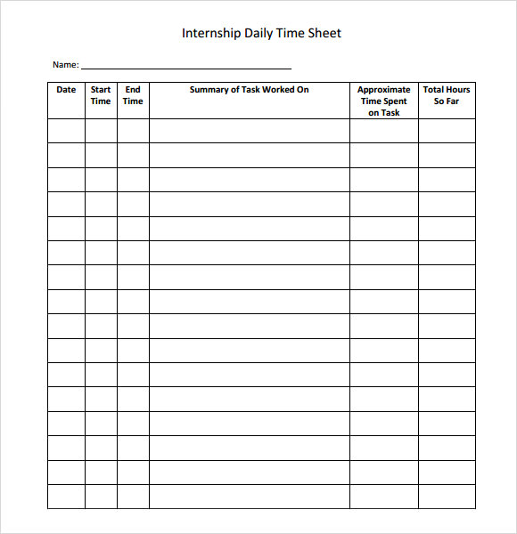 internship daily time sheet
