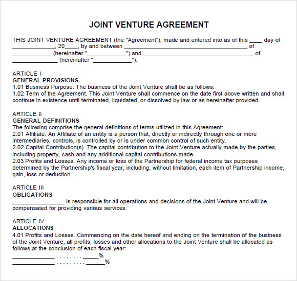 Free Simple Joint Venture Agreement Template