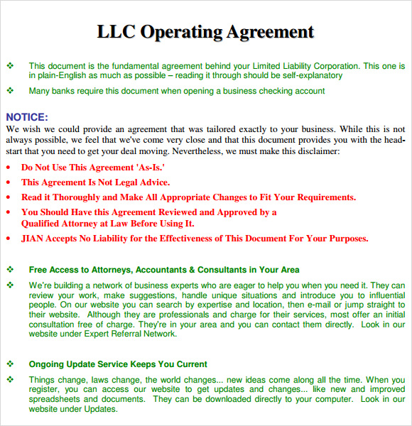 13  Sample Operating Agreements  PDF, Word